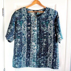 Options Melrose Blue Green Sueded Silk Short Sleeve Top NWT